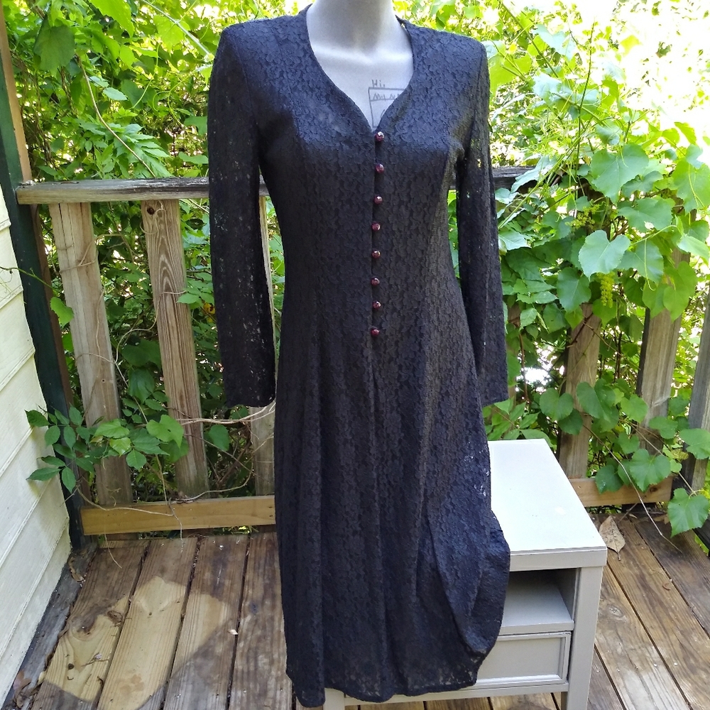 Purple Jeweled Black Lace Goth Dress 80s 90s